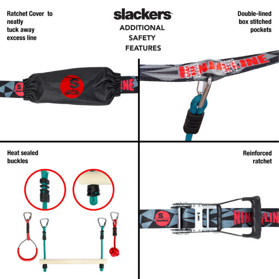 Slackers Ninjaline Intro Kit 36 ft - Ninja Slackline Obstacle Course Kit for Kids & Backyard Training | Bolderplay