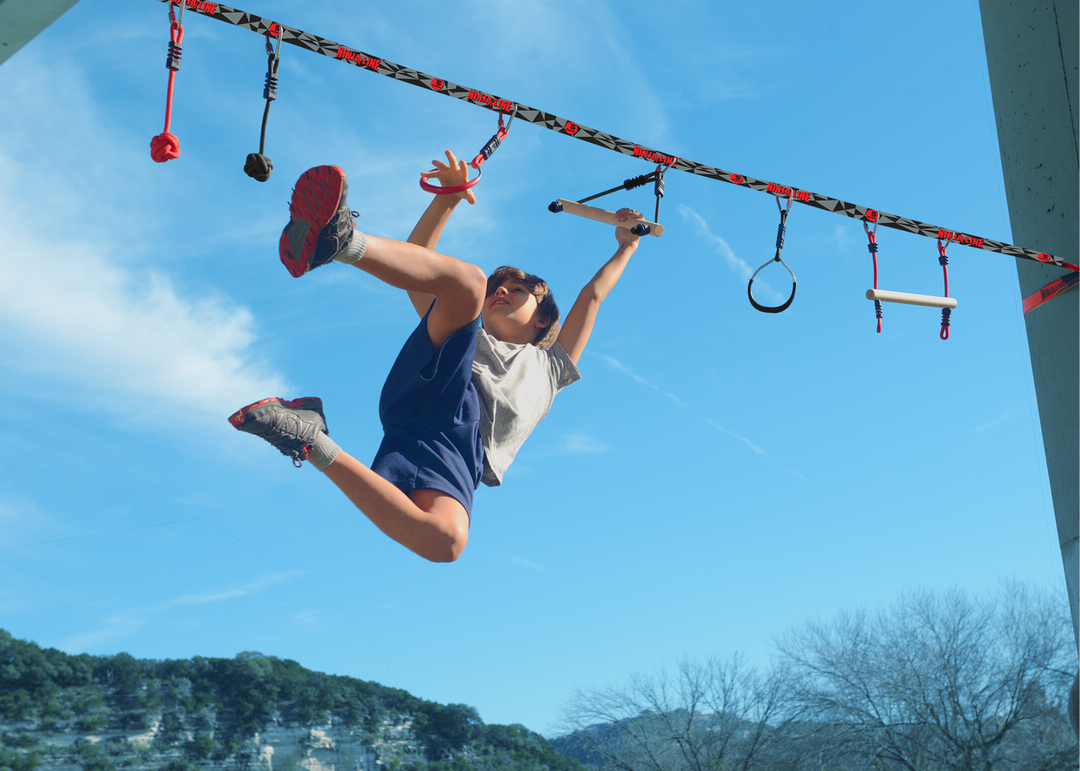 Slackers Ninjaline Intro Kit 36 ft - Ninja Slackline Obstacle Course Kit for Kids & Backyard Training | Bolderplay