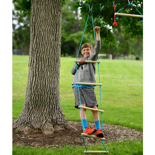 Slackers 8 ft Ninja Rope Ladder Attachment - Slackline Obstacle Course Ladder for Kids Backyard Play (Open Box) | Bolderplay