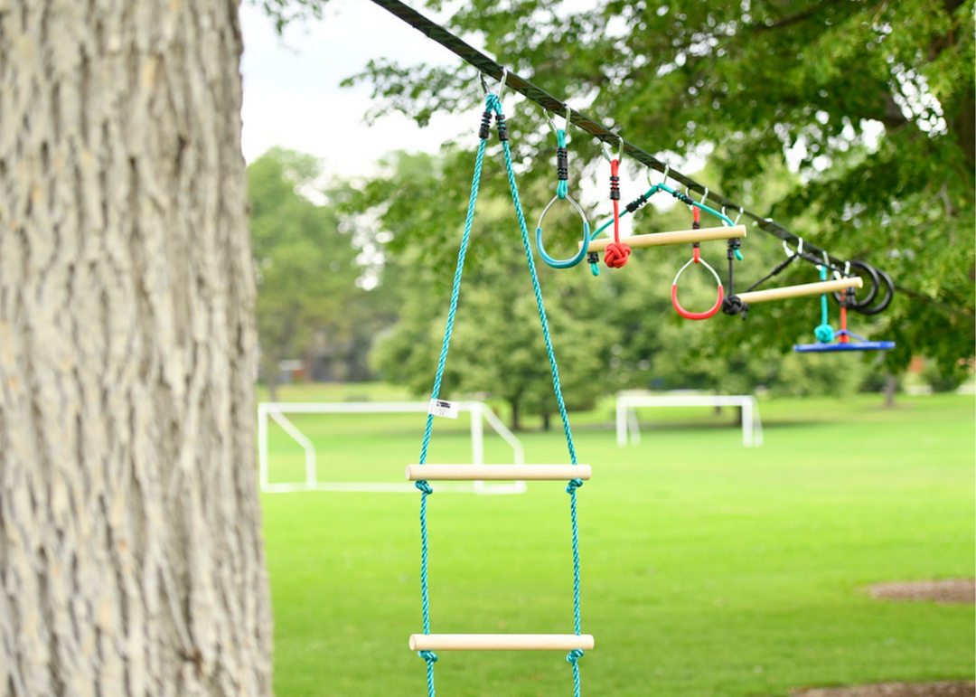 Slackers 8 ft Ninja Rope Ladder Attachment - Slackline Obstacle Course Ladder for Kids Backyard Play (Open Box) | Bolderplay